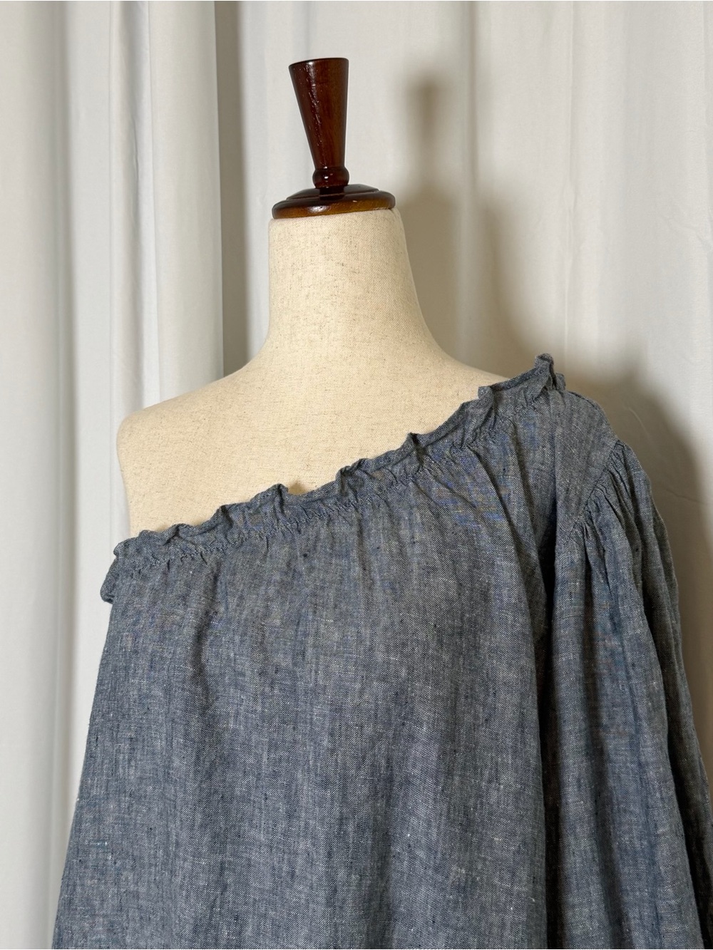 Lake Milly One Shoulder 100% Linen Midi Dress Medium Navy Oversized Pockets - Picture 5 of 12